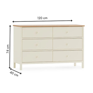 Julian Bowen Coxmoor 6 Drawer Chest – Oak Finish / Oak & Ivory Finish Bedroom Storage Unit - Sleek Furniture