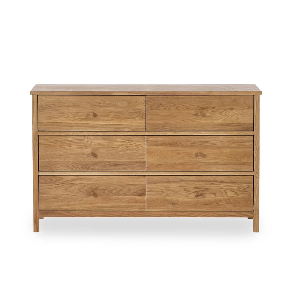 Julian Bowen Coxmoor 6 Drawer Chest – Oak Finish / Oak & Ivory Finish Bedroom Storage Unit - Sleek Furniture