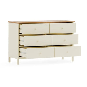 Julian Bowen Coxmoor 6 Drawer Chest – Oak Finish / Oak & Ivory Finish Bedroom Storage Unit - Sleek Furniture