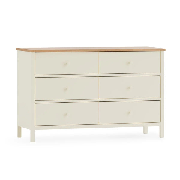 Julian Bowen Coxmoor 6 Drawer Chest – Oak Finish / Oak & Ivory Finish Bedroom Storage Unit - Sleek Furniture