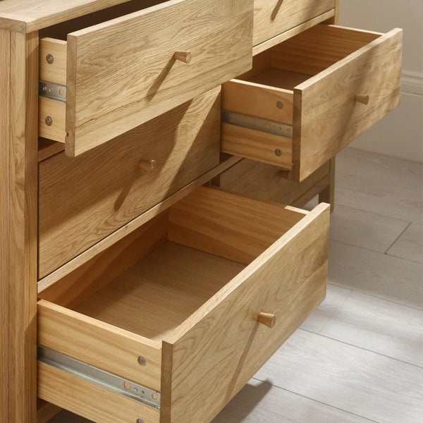 Julian Bowen Coxmoor 6 Drawer Chest – Oak Finish / Oak & Ivory Finish Bedroom Storage Unit - Sleek Furniture