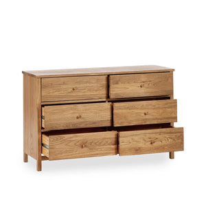 Julian Bowen Coxmoor 6 Drawer Chest – Oak Finish / Oak & Ivory Finish Bedroom Storage Unit - Sleek Furniture