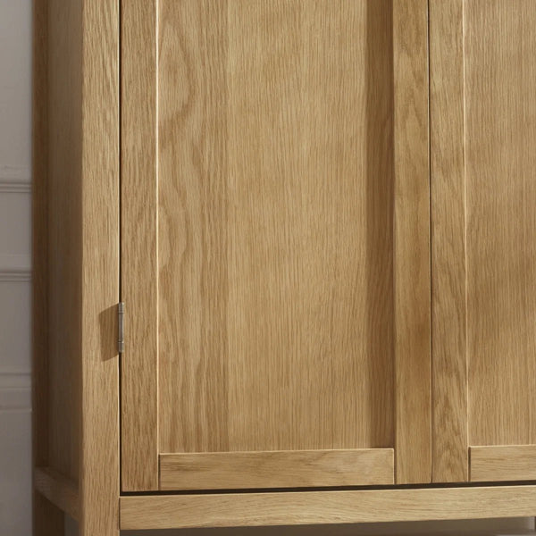 Julian Bowen Coxmoor Oak Wooden 2 Door Wardrobe with Hanging Rail and Top Storage Shelf - Sleek Furniture