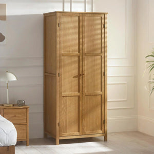 Julian Bowen Coxmoor Oak Wooden 2 Door Wardrobe with Hanging Rail and Top Storage Shelf - Sleek Furniture