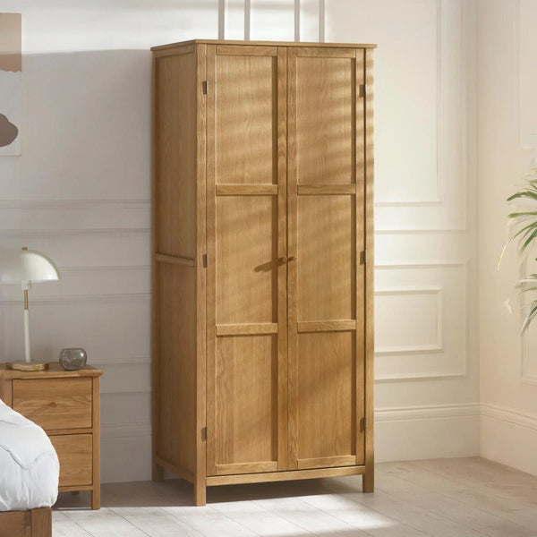 Julian Bowen Coxmoor Oak Wooden 2 Door Wardrobe with Hanging Rail and Top Storage Shelf - Sleek Furniture