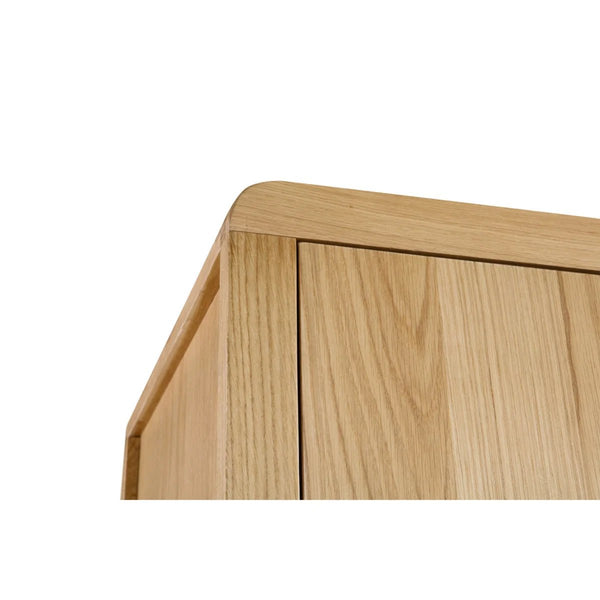 Julian Bowen Curve 2 Door 1 Drawer Solid Oak Wardrobe with Hanging Rail & Storage Drawer - Sleek Furniture