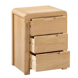 Julian Bowen Curve 3 Drawer Bedside Table in Solid White Oak & Oak Veneers with Recessed Handles - Sleek Furniture