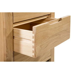 Julian Bowen Curve 3 Drawer Bedside Table in Solid White Oak & Oak Veneers with Recessed Handles - Sleek Furniture