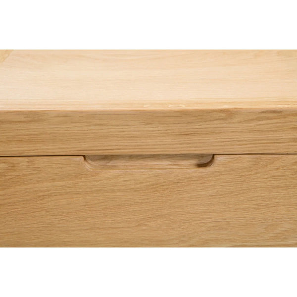Julian Bowen Curve 3 Drawer Bedside Table in Solid White Oak & Oak Veneers with Recessed Handles - Sleek Furniture