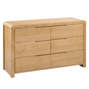 Julian Bowen Curve 6 Drawer Wide Chest – Solid White Oak & Oak Veneer Bedroom Storage Chest with Recessed Handles - Sleek Furniture