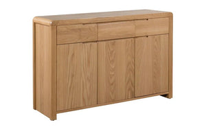 Julian Bowen Curve Oak Sideboard – Solid Oak & Oak Veneers Storage Cabinet with 3 Drawers & 3 Doors - Sleek Furniture