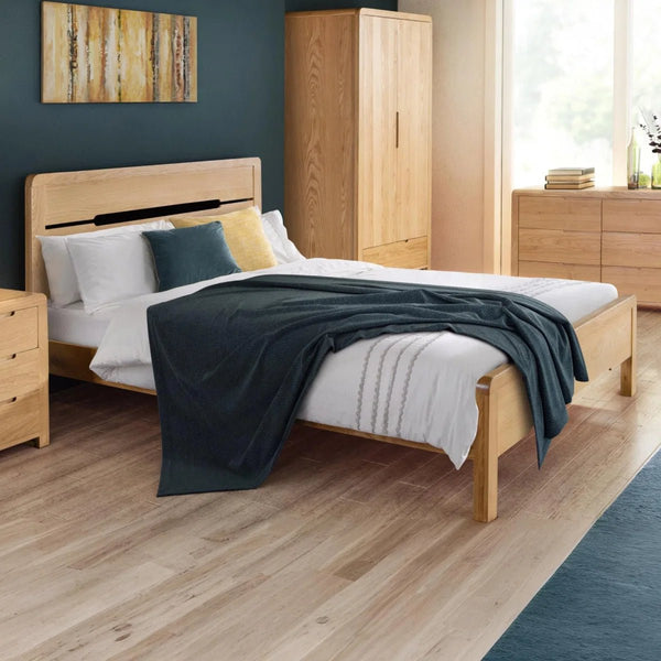 Julian Bowen Curve Solid White Oak Wooden Bed Frame with Curved Headboard – Double & King Size - Sleek Furniture