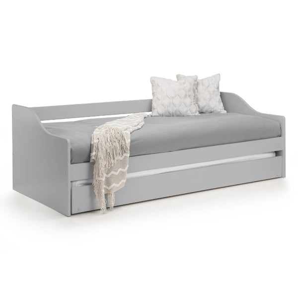 Julian Bowen Elba Dove Grey Wooden Daybed with Pull-Out Trundle Guest Bed Frame - Sleek Furniture