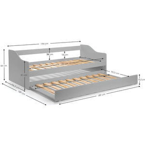Julian Bowen Elba Dove Grey Wooden Daybed with Pull-Out Trundle Guest Bed Frame - Sleek Furniture