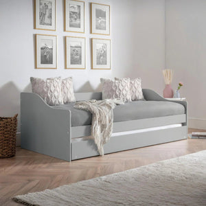 Julian Bowen Elba Dove Grey Wooden Daybed with Pull-Out Trundle Guest Bed Frame - Sleek Furniture