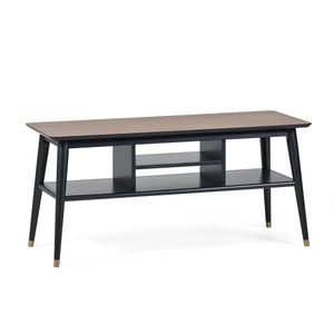Julian Bowen Findlay Walnut & Black Media Unit with Brass-Tipped Legs - Sleek Furniture