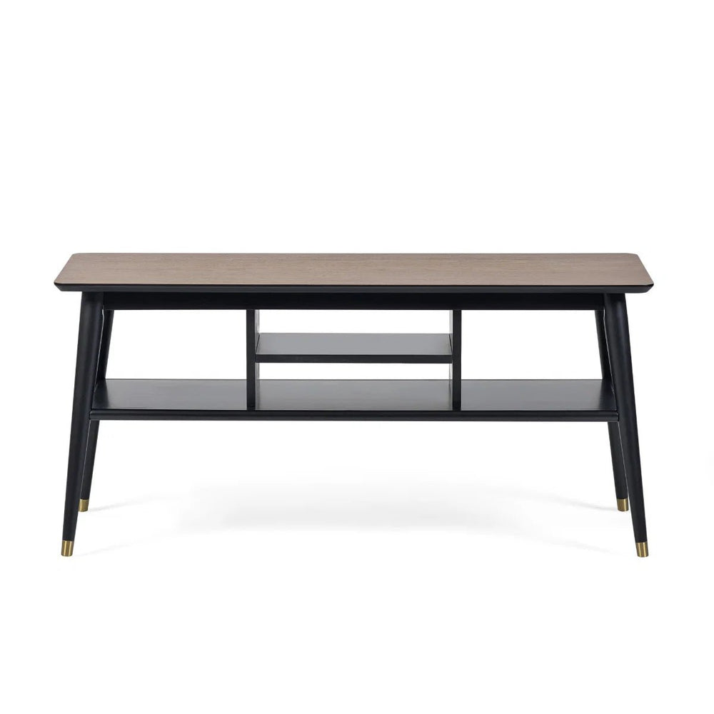 Julian Bowen Findlay Walnut & Black Media Unit with Brass-Tipped Legs - Sleek Furniture