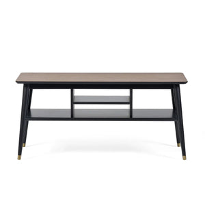 Julian Bowen Findlay Walnut & Black Media Unit with Brass-Tipped Legs - Sleek Furniture