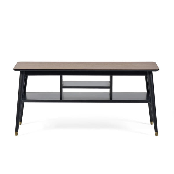 Julian Bowen Findlay Walnut & Black Media Unit with Brass-Tipped Legs - Sleek Furniture