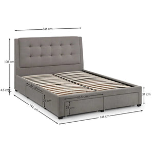 Julian Bowen Fullerton Grey Linen Upholstered Storage Bed with 4 Drawers & Deep Buttoned Headboard - Sleek Furniture