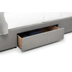 Julian Bowen Fullerton Grey Linen Upholstered Storage Bed with 4 Drawers & Deep Buttoned Headboard - Sleek Furniture