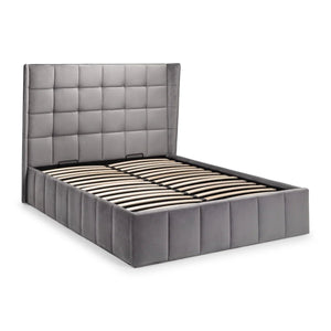 Julian Bowen Gatsby Storage Ottoman Bed in Grey Velvet with Winged Headboard – Double - Sleek Furniture