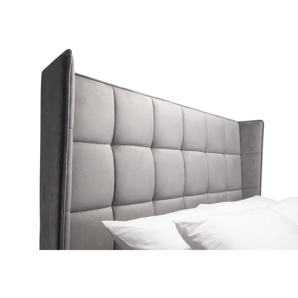 Julian Bowen Gatsby Storage Ottoman Bed in Grey Velvet with Winged Headboard – Double - Sleek Furniture
