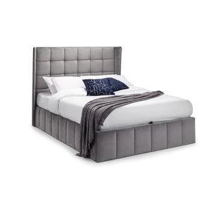 Julian Bowen Gatsby Storage Ottoman Bed in Grey Velvet with Winged Headboard – Double - Sleek Furniture