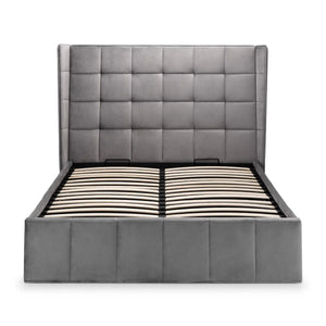 Julian Bowen Gatsby Storage Ottoman Bed in Grey Velvet with Winged Headboard – Double - Sleek Furniture