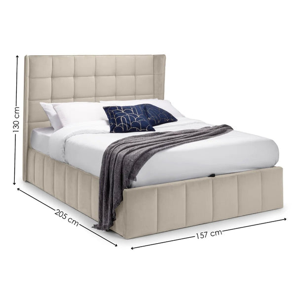 Julian Bowen Gatsby Storage Ottoman Bed in Grey Velvet with Winged Headboard – Double - Sleek Furniture