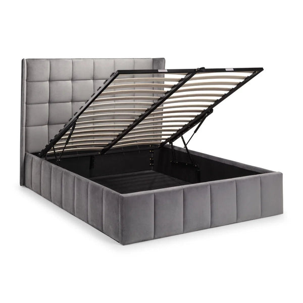 Julian Bowen Gatsby Storage Ottoman Bed in Grey Velvet with Winged Headboard – Double - Sleek Furniture