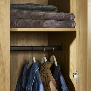 Julian Bowen Harlow 2 Door Wardrobe in Light Oak Effect with Hanging Rail, Storage Shelf & Black Recessed Handles - Sleek Furniture