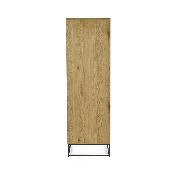 Julian Bowen Harlow 2 Door Wardrobe in Light Oak Effect with Hanging Rail, Storage Shelf & Black Recessed Handles - Sleek Furniture