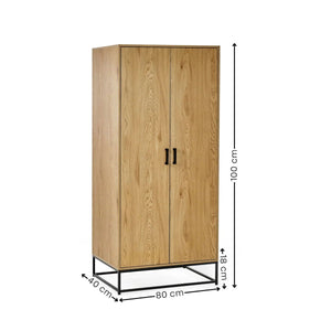 Julian Bowen Harlow 2 Door Wardrobe in Light Oak Effect with Hanging Rail, Storage Shelf & Black Recessed Handles - Sleek Furniture