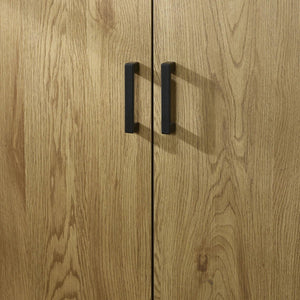 Julian Bowen Harlow 2 Door Wardrobe in Light Oak Effect with Hanging Rail, Storage Shelf & Black Recessed Handles - Sleek Furniture