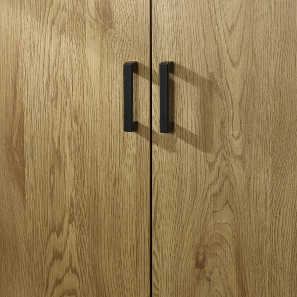 Julian Bowen Harlow 2 Door Wardrobe in Light Oak Effect with Hanging Rail, Storage Shelf & Black Recessed Handles - Sleek Furniture