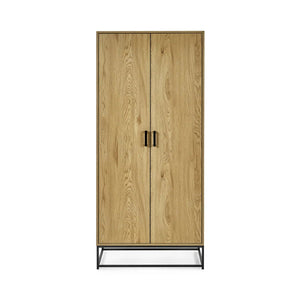 Julian Bowen Harlow 2 Door Wardrobe in Light Oak Effect with Hanging Rail, Storage Shelf & Black Recessed Handles - Sleek Furniture
