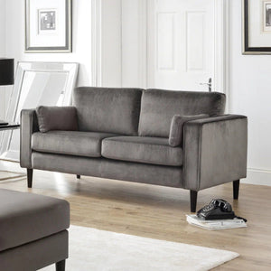 Julian Bowen Hayward 2 Seater Velvet Sofa – Modern Grey Upholstered Couch with Deep Foam Padding & Choice of Black or Light Oak Legs - Sleek Furniture