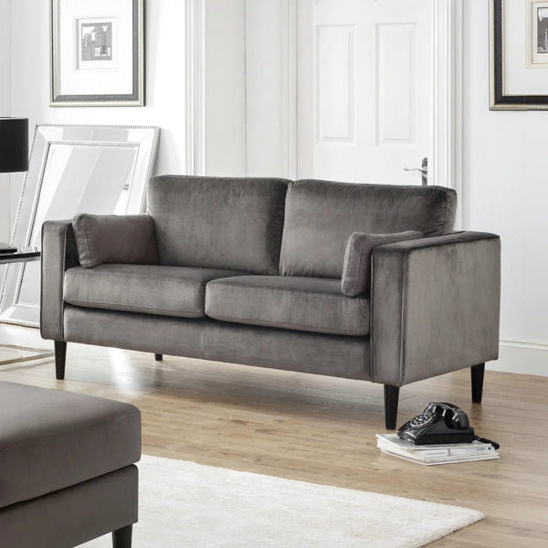 Julian Bowen Hayward 2 Seater Velvet Sofa – Modern Grey Upholstered Couch with Deep Foam Padding & Choice of Black or Light Oak Legs - Sleek Furniture