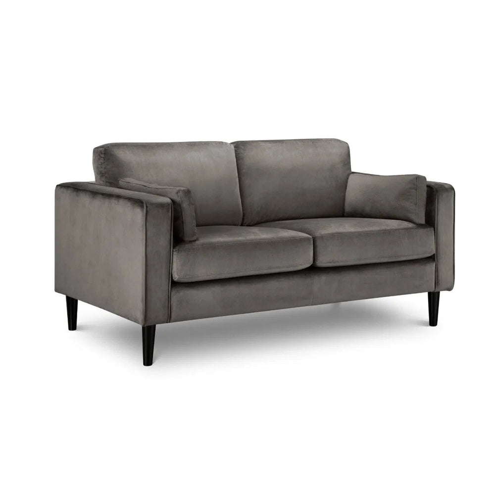 Julian Bowen Hayward 2 Seater Velvet Sofa – Modern Grey Upholstered Couch with Deep Foam Padding & Choice of Black or Light Oak Legs - Sleek Furniture