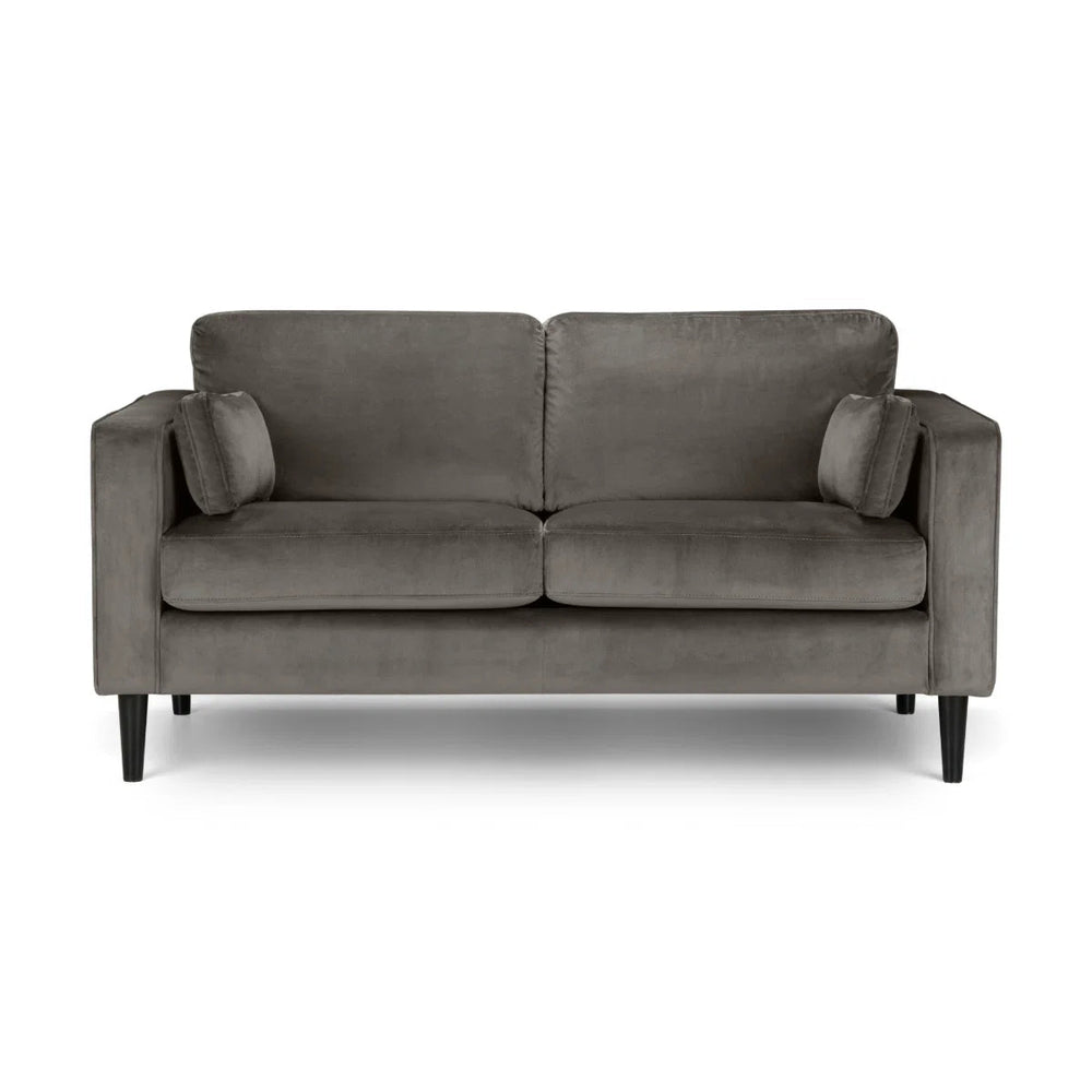 Julian Bowen Hayward 2 Seater Velvet Sofa – Modern Grey Upholstered Couch with Deep Foam Padding & Choice of Black or Light Oak Legs - Sleek Furniture