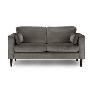 Julian Bowen Hayward 2 Seater Velvet Sofa – Modern Grey Upholstered Couch with Deep Foam Padding & Choice of Black or Light Oak Legs - Sleek Furniture