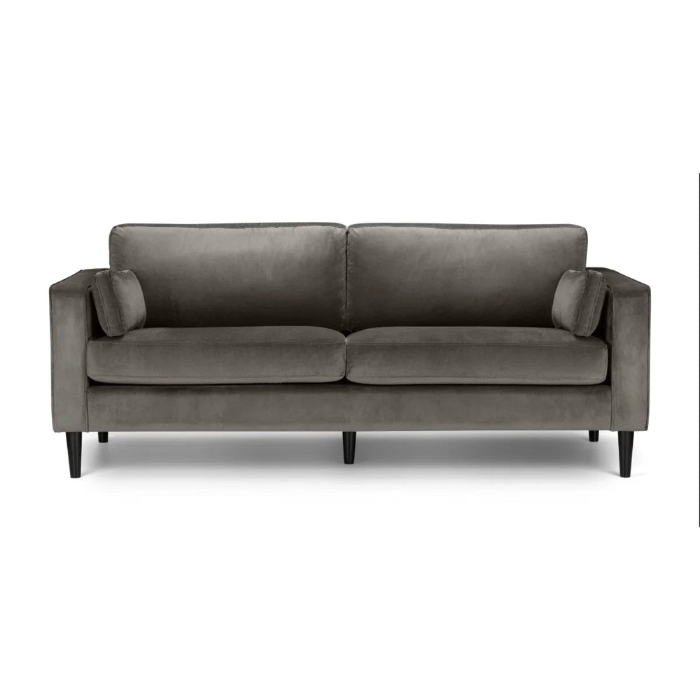 Julian Bowen Hayward 3 Seater Sofa in Grey Velvet – Modern Upholstered Couch with Foam Cushions & Choice of Black or Light Oak Wooden Legs - Sleek Furniture