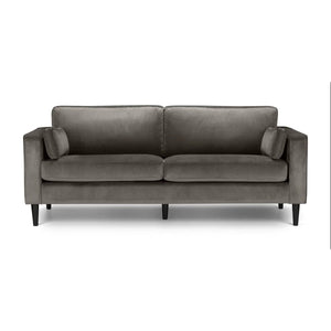 Julian Bowen Hayward 3 Seater Sofa in Grey Velvet – Modern Upholstered Couch with Foam Cushions & Choice of Black or Light Oak Wooden Legs - Sleek Furniture