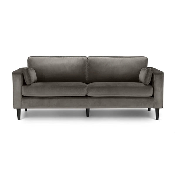 Julian Bowen Hayward 3 Seater Sofa in Grey Velvet – Modern Upholstered Couch with Foam Cushions & Choice of Black or Light Oak Wooden Legs - Sleek Furniture