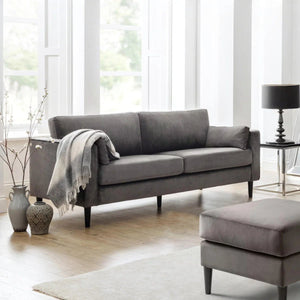 Julian Bowen Hayward 3 Seater Sofa in Grey Velvet – Modern Upholstered Couch with Foam Cushions & Choice of Black or Light Oak Wooden Legs - Sleek Furniture