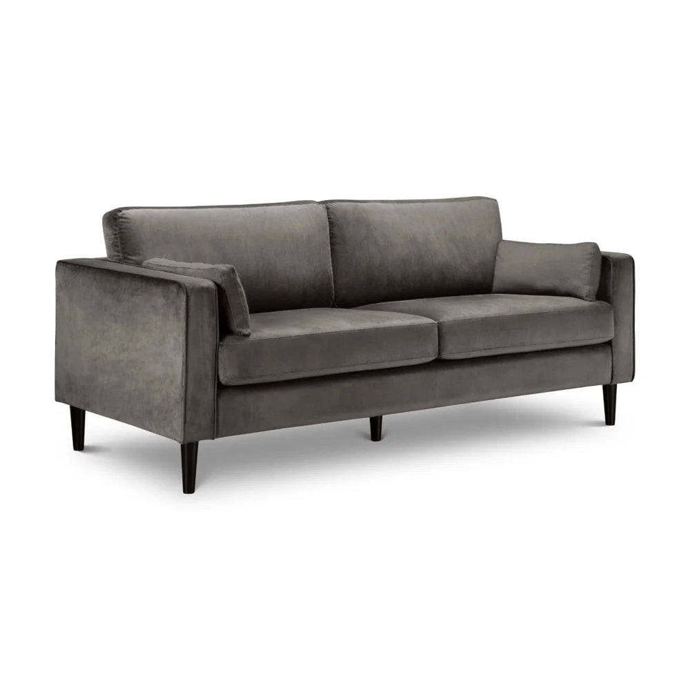 Julian Bowen Hayward 3 Seater Sofa in Grey Velvet – Modern Upholstered Couch with Foam Cushions & Choice of Black or Light Oak Wooden Legs - Sleek Furniture