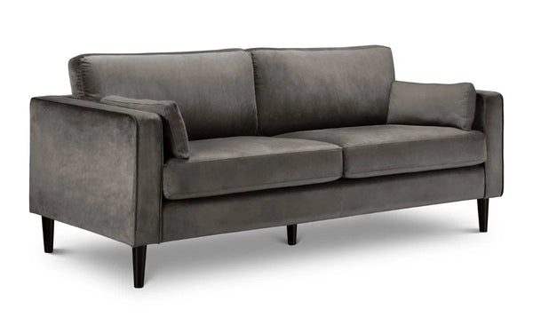 Julian Bowen Hayward 3 Seater Sofa in Grey Velvet – Modern Upholstered Couch with Foam Cushions & Choice of Black or Light Oak Wooden Legs - Sleek Furniture