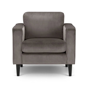 Julian Bowen Hayward Velvet Armchair – Contemporary Upholstered Accent Chair with Deep Pile Grey Velvet & Choice of Black or Light Oak Legs - Sleek Furniture