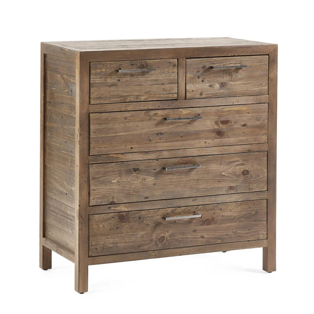 Julian Bowen Heritage 3+2 Drawer Chest – Reclaimed Wood Bedroom Storage Chest with Distressed Rustic Finish & Industrial Metal Handles - Sleek Furniture